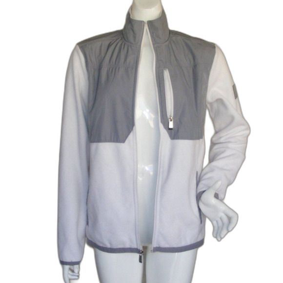 CALVIN KLEIN Fleece Jacket, S, White/Grey Color block, Pockets - Picture 11 of 15